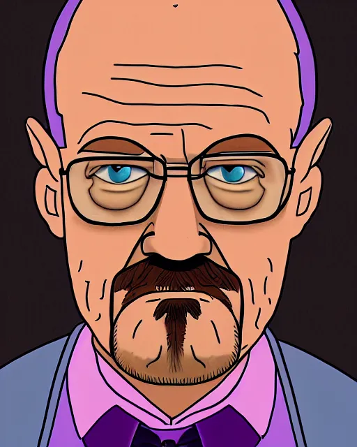 Image similar to portrait of walter white in the style of justin roiland. heisenberg from breaking bad. cinematic lighting. style of rick & morty. photographic, photography. by justin roiland