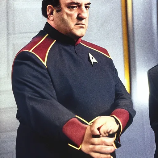 Image similar to tony soprano in a Star trek deep space nine uniform commanding the use defiant