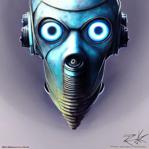 Image similar to front shot of a cyberpunk gazmask robot character, blue eye, chernobyl, intricate, elegant, highly detailed, centered, digital painting, artstation, concept art, smooth, sharp focus, illustration, artgerm, Tomasz Alen Kopera, Peter Mohrbacher, donato giancola, Joseph Christian Leyendecker, WLOP, Boris Vallejo