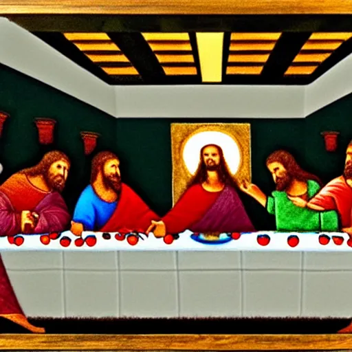 Prompt: the last supper with undeads instead of humans
