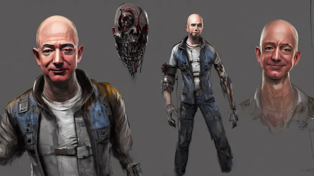 Prompt: Jeff Bezos as a Dead By Daylight character, concept art