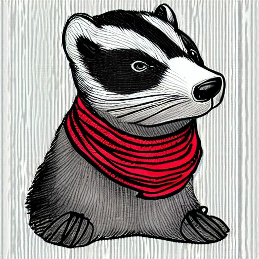 Image similar to badger wearing a scarf, cartoon style