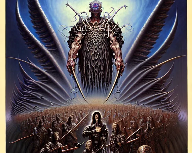 Image similar to the army of darkness and angels, fantasy character portrait made of fractals facing each other, ultra realistic, wide angle, intricate details, the fifth element artifacts, highly detailed by peter mohrbacher, hajime sorayama, wayne barlowe, boris vallejo, aaron horkey, gaston bussiere, craig mullins