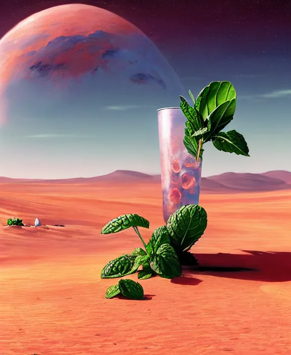 Image similar to elon musk sipping mojito on mars, mottled coloring, adorable, childlike, pastoral environment, ultra realistic, concept art, art nouveau, photorealistic, octane render, 8 k, unreal engine. art by takehiko inoue