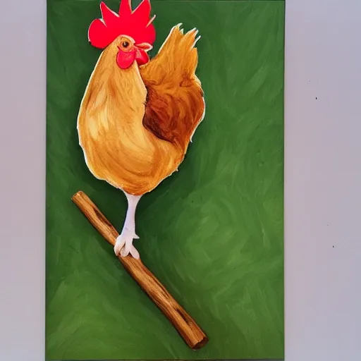 Image similar to a chicken on a lilly stick, photo realistic