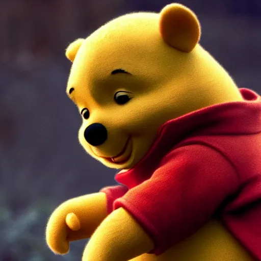 Image similar to Live action winnie the pooh, played by Nicolas Cage