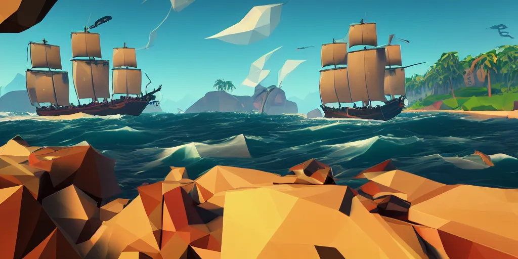 Image similar to low poly sea of thieves