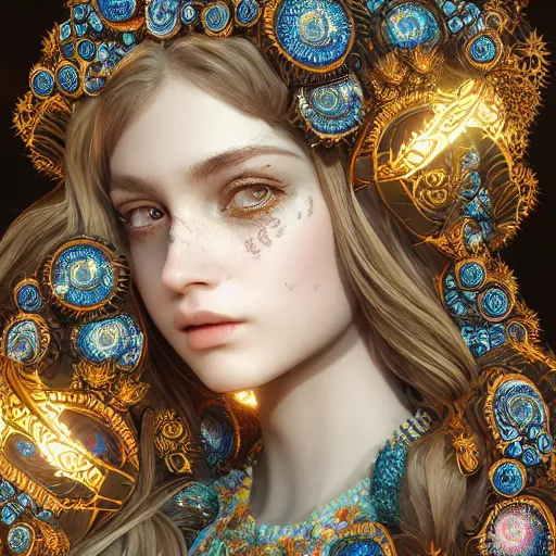 Prompt: wonderful princess of fractals and patterns, beautiful face, hyper detailed, background intricate and detailed, ornate 8 k gorgeous intricate detailed, octane render