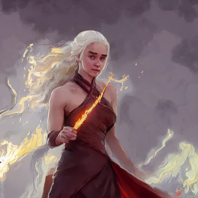 Image similar to daenerys targaryen as a firebender, portrait, elegant, intricate, digital painting, artstation, concept art, smooth, sharp focus, illustration, art by konstantin korovin and daniel f. gerhartz and john howe