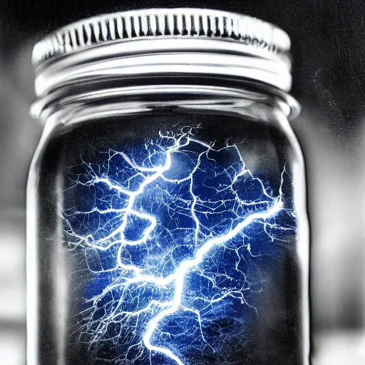 Image similar to lightning in a jar,close-up,highly detailed,lots of detail,realistic,real photograph,professional photograph,,professional lighting,3 point lighting,8k