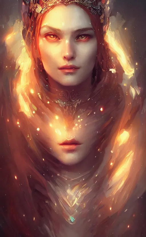 Image similar to Portrait of a beautiful magic woman, character design, fantasy, intricate, cinematic lighting, highly detailed, digital painting, artstation, concept art, smooth, sharp focus, illustration, art by WLOP and Ross Tran