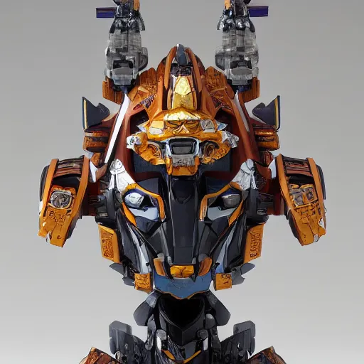 Image similar to futuristic phalaenopsis amabilis mecha tiger face in moon body, sepals forming helmet, floral details, phalaenopsis, 8 k hd resolution, barbatos gundam with floral inlay, bandai box art, star wars, makoto kobayashi, frank gehry, raymond swanland