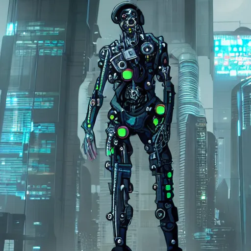 Image similar to a cyberpunk cyborg, half man, half machine