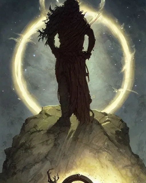 Prompt: a druid standing in a circle at the beginning of the world by greg rutkowski and frank frazetta and peter mohrbacher and marc silvestri