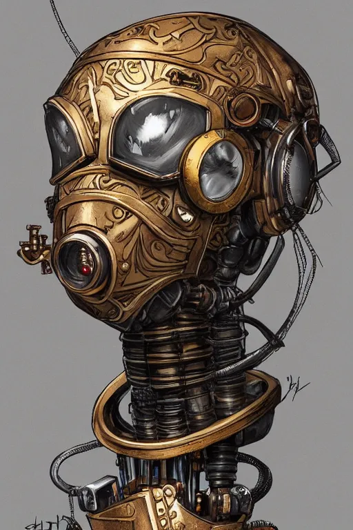 Image similar to steampunk helmet fantasy art mask robot ninja stylized digital illustration sharp focus, elegant intricate digital painting artstation concept art global illumination ray tracing advanced technology chaykin howard and campionpascale and cooke darwyn and davis jack