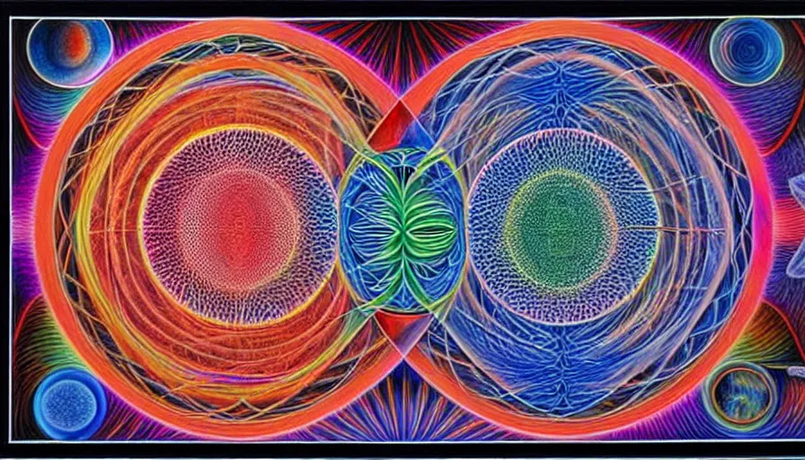 Image similar to the two complementary forces that make up all aspects and phenomena of life, by Alex Grey ,