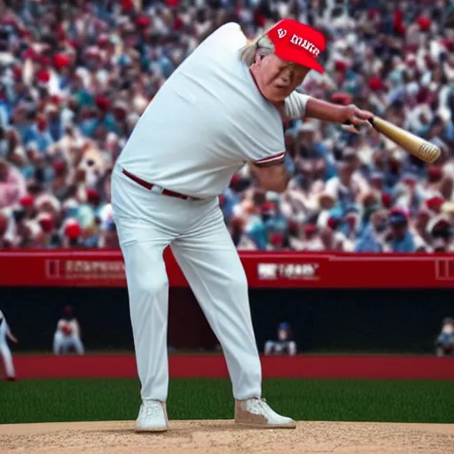 Image similar to donald trump playing baseball, photorealistic, ultra detailed, high resolution, 8 k