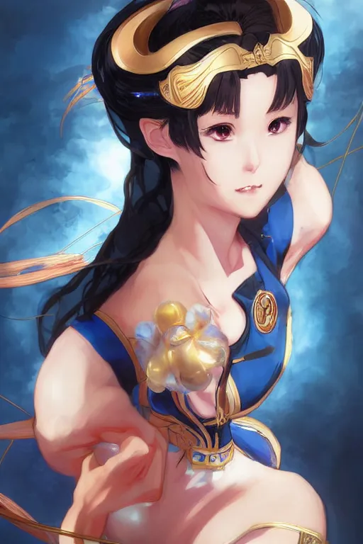 Image similar to A beautiful anime portrait of Chun LI , by Stanley Artgerm Lau, WLOP, Rossdraws, James Jean, Andrei Riabovitchev, Marc Simonetti, and Sakimichan, tranding on artstation