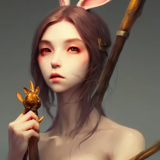 Image similar to an anthropomorphic female ( ( ( rabbit faced ) ) ) wizard holding a staff, fine art, award winning, intricate, elegant, sharp focus, cinematic lighting, highly detailed, digital painting, 8 k concept art, art by guweiz and z. w. gu, masterpiece, trending on artstation, 8 k