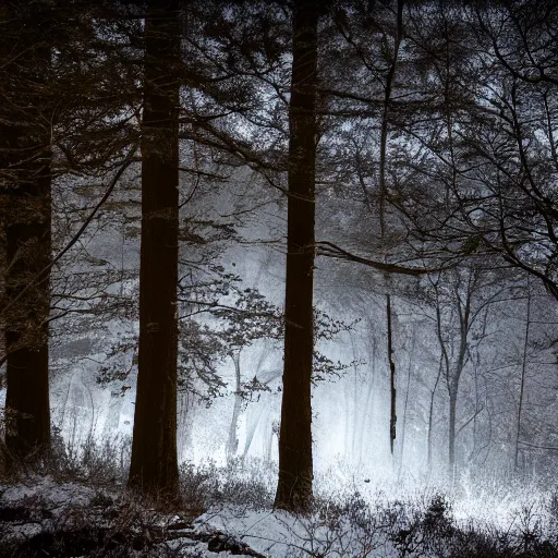 Prompt: a professional photographic picture of the dark woods with dramatic lights, realistic hyperdetailed 8k ultradetail cinematic