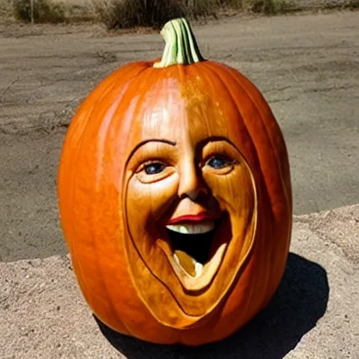 Image similar to a [ gourd ] carved shaped to look like ( amber heard face ) hybrid intercross