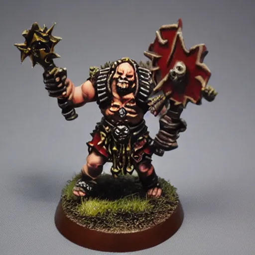 Image similar to chaos dwarf smith from warhammer fantasy : : head and torso oil painting