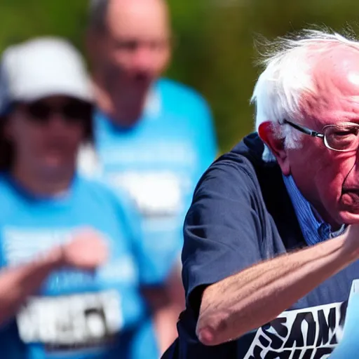 Prompt: Bernie Sanders running a marathon action shot, 4k HD