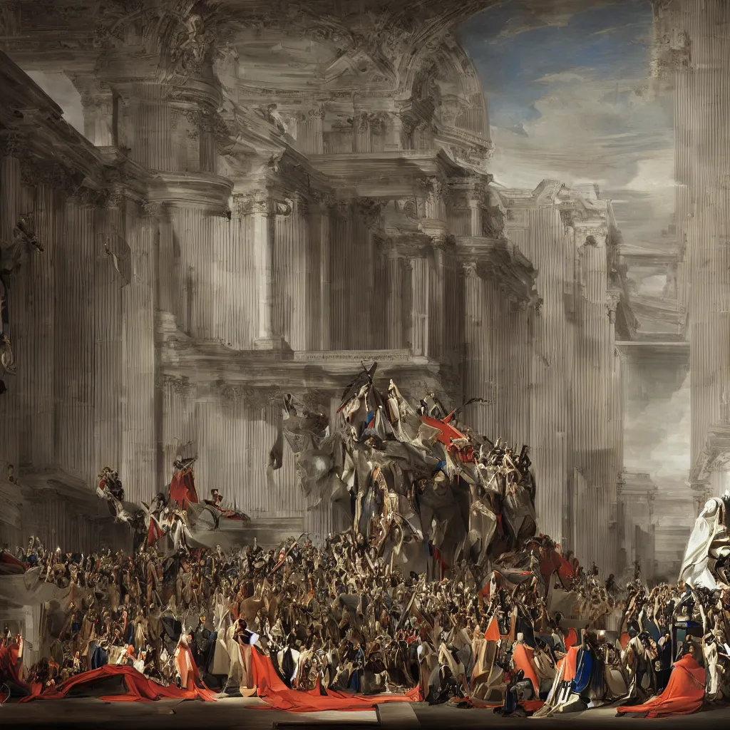 Image similar to sci fi car zaha hadid 20% of canvas and wall structure in the coronation of napoleon painting by Jacques-Louis David search pinterest keyshot product render ultra high detail ultra realism 4k in plastic dark tilt shift