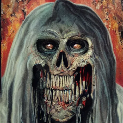 Prompt: a decaying monster in a horror movie poster by guillermo del torro oil on canvas