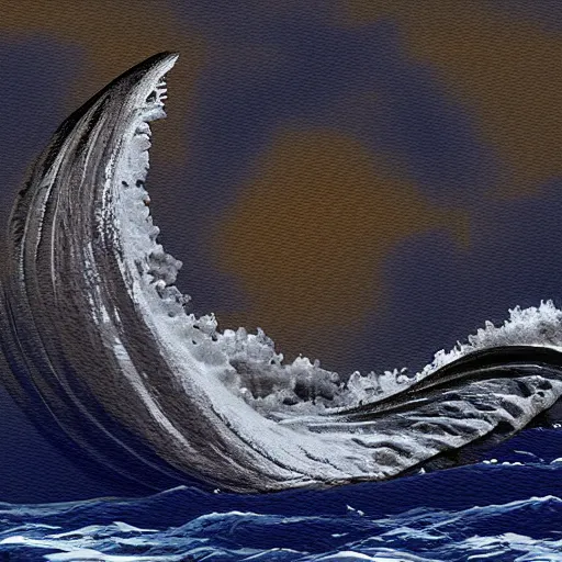 Image similar to sculpture of the number four, tsunami background, dramatic, digital art