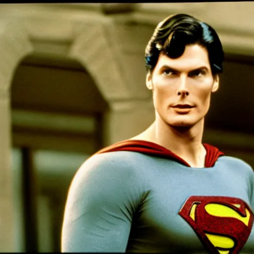 Prompt: 3 5 mm photo of christopher reeve as superman