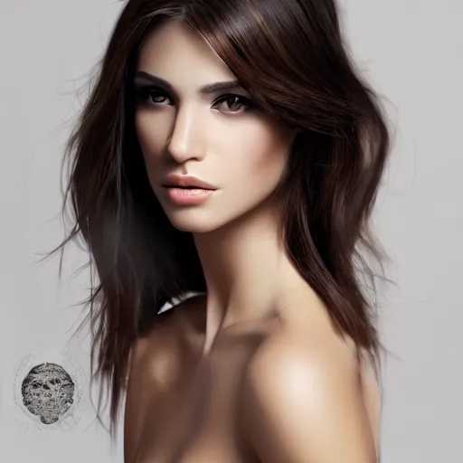 Prompt: Portrait photo of a Spanish Supermodel, long dark hair, olive skin, she has beautiful bone structure, posed in profile, studio lighting, highly detailed, art by artgerm, fine art photography