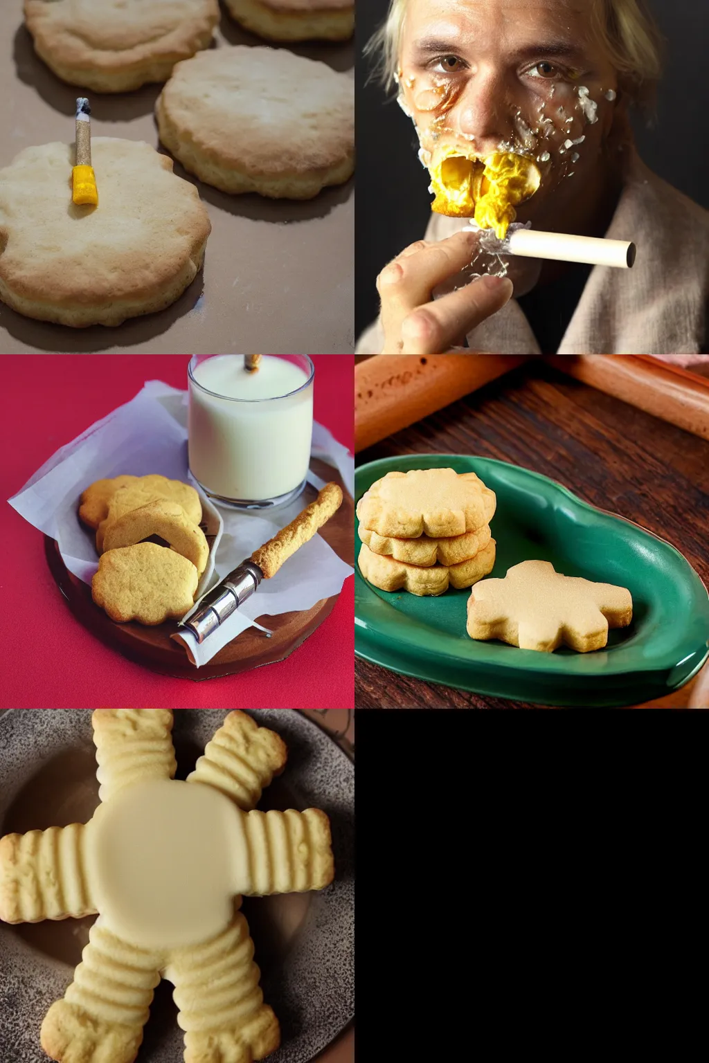 Prompt: buttered biscuit smoking a crack pipe