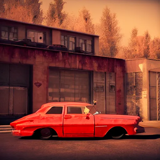 Prompt: red car, atompunk style, 3 d render, unreal engine