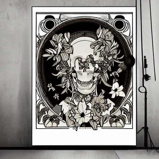 Image similar to anime manga skull portrait ape monkey animal disney cartoon skeleton illustration style by Alphonse Mucha pop art nouveau
