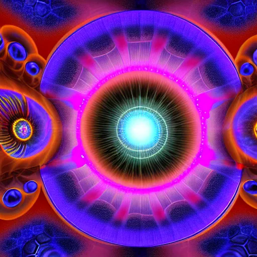 Image similar to 3 d rendering of the vast pulsating fractal portal at the psychedelic event horizon directed by col price, trending on artstation