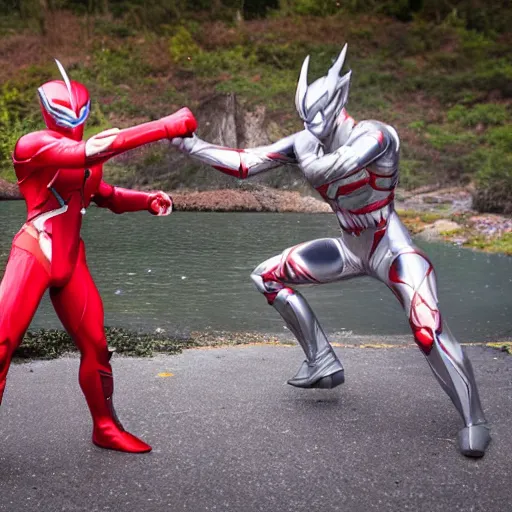 Prompt: ultraman fighting, photo realisitc, photography, tv show