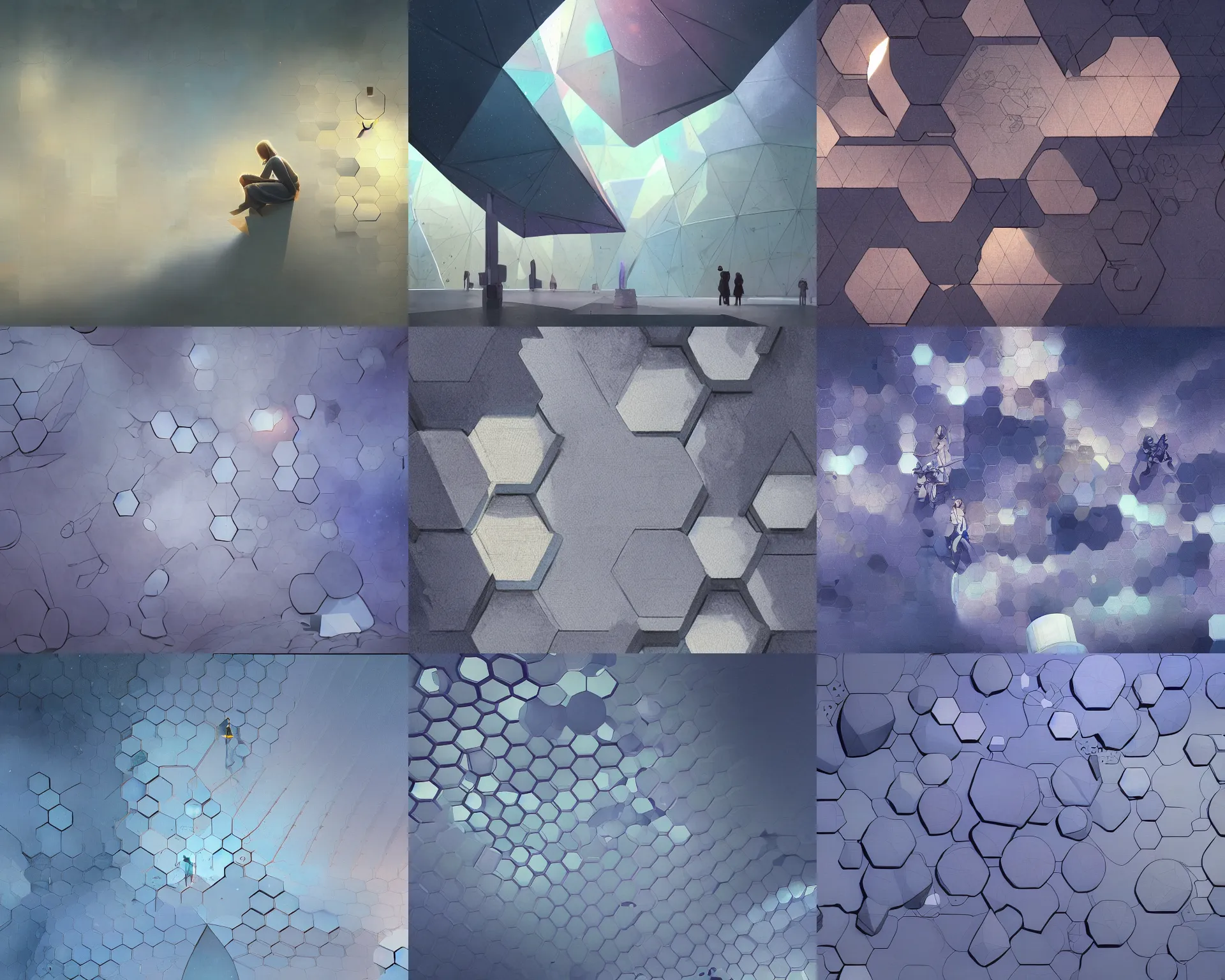 Prompt: hexagon walls caught on a tarp in an art museum of space, magnificent, close up, details, sharp focus, elegant, highly detailed, illustration, by Jordan Grimmer and greg rutkowski and PiNe(パイネ) and 薯子Imoko and 香川悠作 and wlop and maya takamura, intricate, beautiful, Trending artstation, pixiv, digital Art