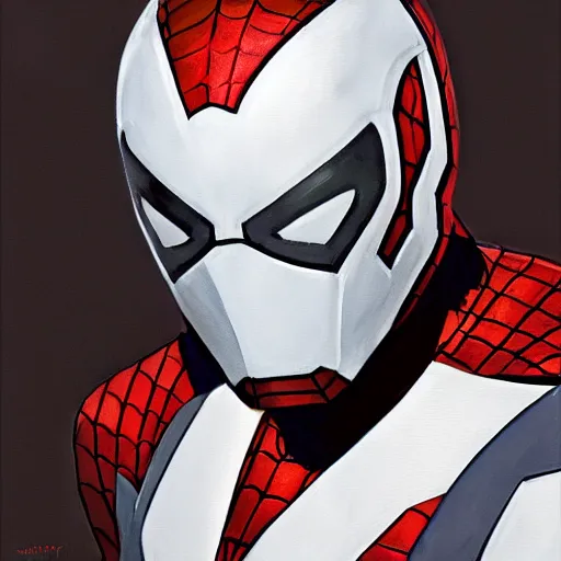 Image similar to greg manchess portrait painting of armored spiderman ultraman grey fox from metal gear cyborg japanese - american hybrid as overwatch character, medium shot, asymmetrical, profile picture, organic painting, sunny day, matte painting, bold shapes, hard edges, street art, trending on artstation, by huang guangjian and ail elvgren and sachin teng