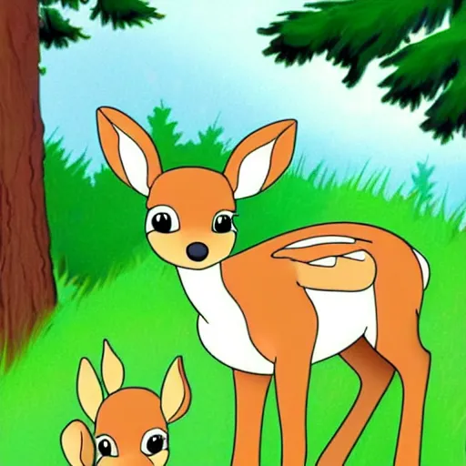 Prompt: cute cartoon baby deer in the Canadian forest, Ghibli, clipart