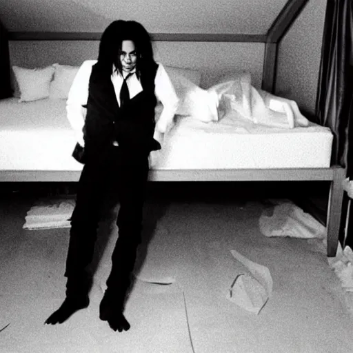 Image similar to michael jackson hidding below a bed