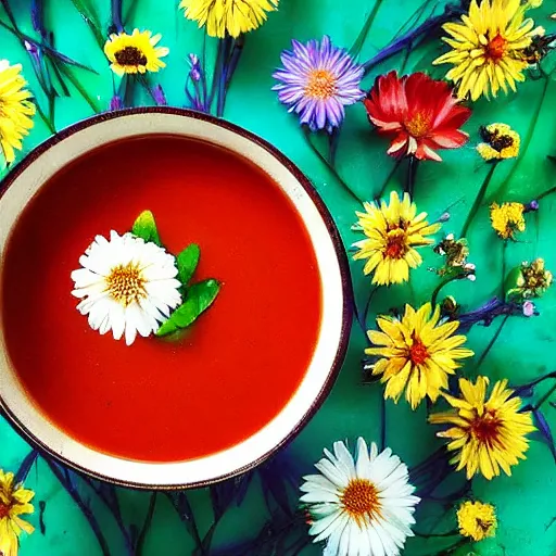 Prompt: a soup of a lot of different colourful flowers