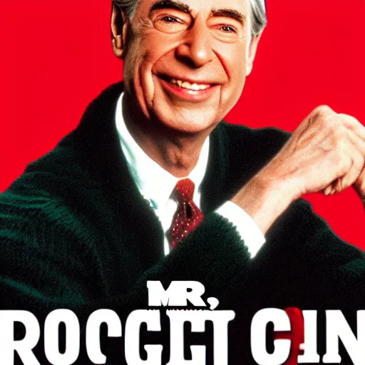 Prompt: Mr. Rogers as an action movie poster