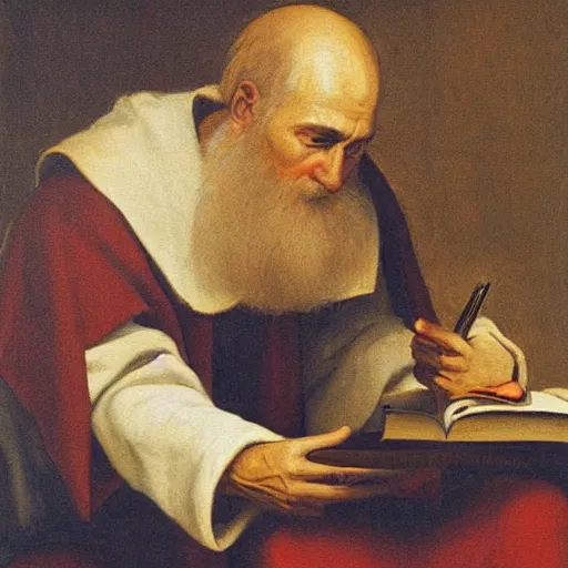 Prompt: St Jerome writing the Vulgate, painted by Anna Ditttmann