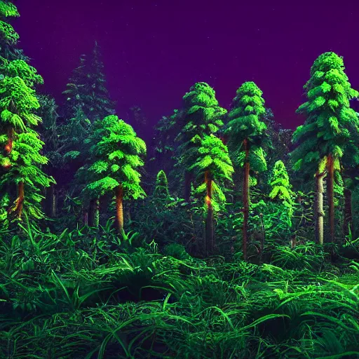 Image similar to extremely detailed wide angle isometric forest photograph dramatic neon lighting octane render 4 k trending on artstation vaporwave digital art