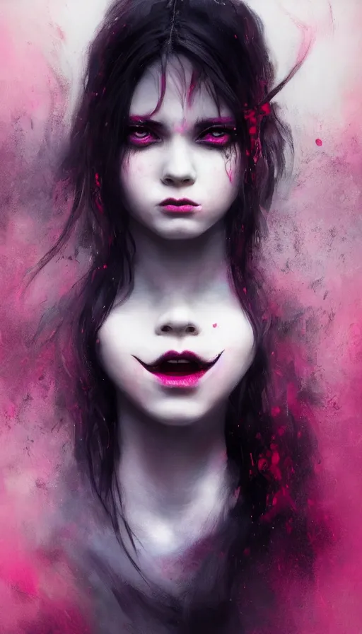 Prompt: shot of blaise girl with pouty aerochrome ( ( ( lips ) ) ), powerful, adorable, expressive eyes, big evil grin, kawaii playful pose of a dancer, greg rutkowski, charlie bowater, yuumei, stephen gammell, unreal 5, daz, hyperrealistic, dark, dynamic lighting, fantasy art, beautiful face