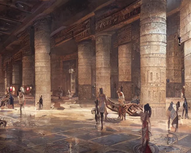 Image similar to a mall in the style of ancient egypt, art by greg rutkowski and artgerma, stunning concept art, interior design architecture