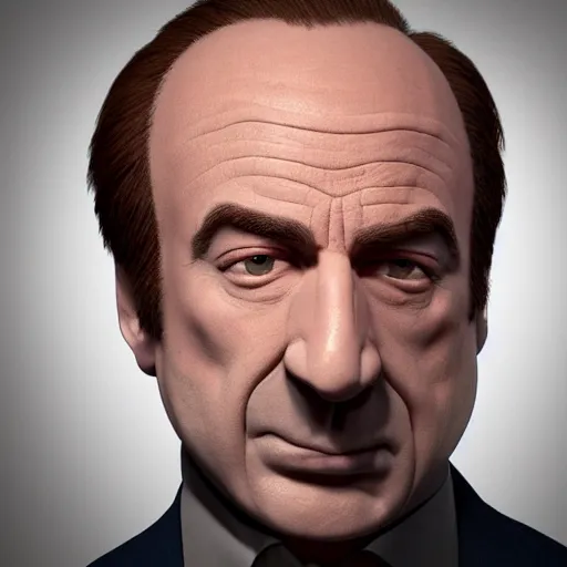 Image similar to saul goodman, stretched face, wide, cgi, render