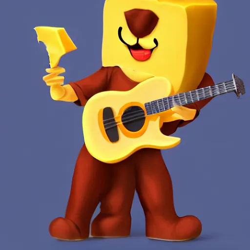 Image similar to A cartoon cat with a body made of cheese playing guitar; extremely detailed; trending on artstation