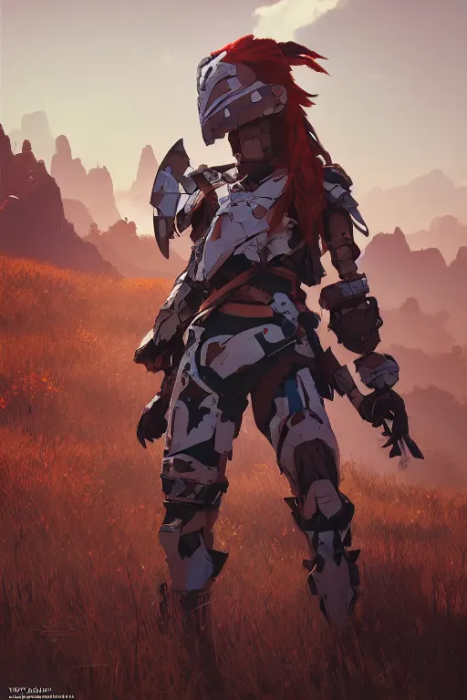 Image similar to combination suit armor aloy horizon forbidden west horizon zero dawn robot ninja mask helmet backpack tribal, aesthetic octane render, 8 k hd resolution, by ilya kuvshinov and cushart krentz and gilleard james radiating a glowing aura cgi rtx 2 0 2 2